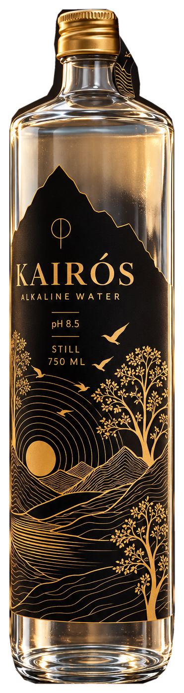 Kairós black-and-gold bottle visual for the compact format